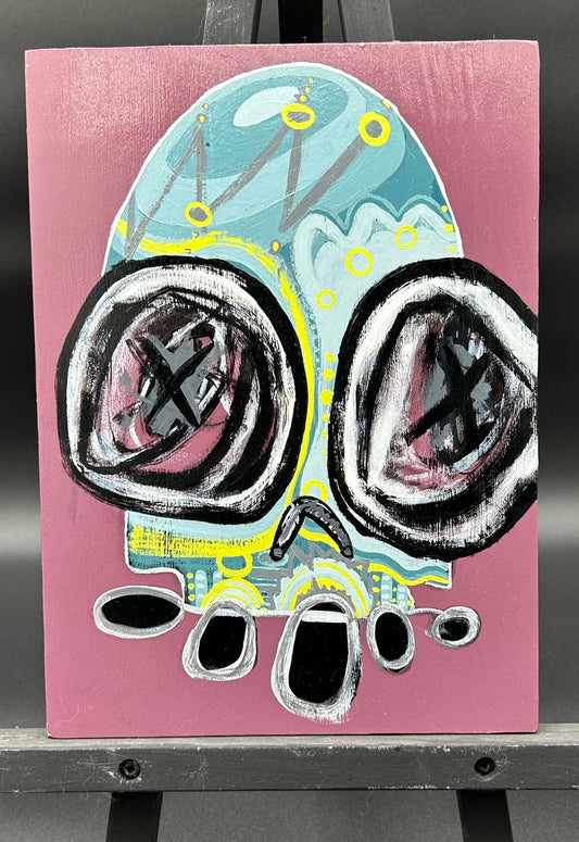 SKULL ON WOOD BOARD